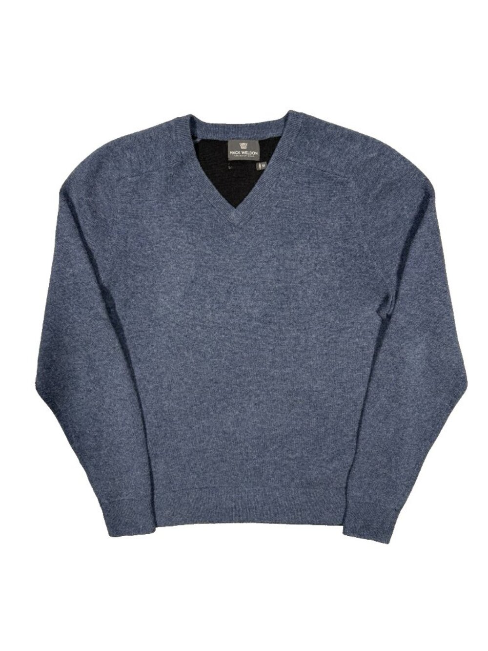 Mack Weldon Premium Tech Wool Cashmere Sweater V-Neck Pullover Blue Medium